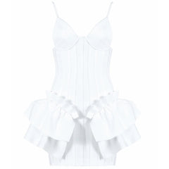 V-Neck Thin-Strap Ruffled Mini Dress