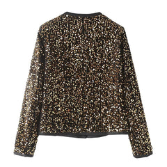 Round Neck Long Sleeved Sequined Short Jacket