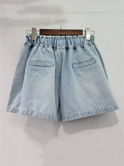 Handmade Flower Diamond Embedding Wide Leg Denim Shorts