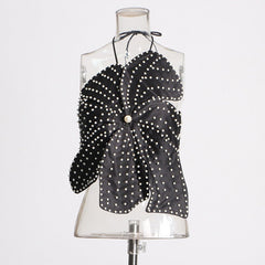 Handmade Faux Pearl Flower Backless Halter Neck Top