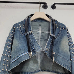 Metal Rivet Washed Denim Short Jacket