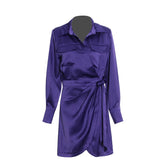 Solid V-Neck High Waisted Lace Up Dress