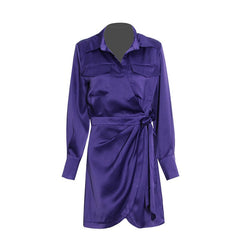 Solid V-Neck High Waisted Lace Up Dress