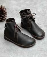 Boutique Lace Up Boots Coffee Cowhide Leather Shelsea