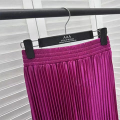 Solid Pleated A-Line Maxi Skirt