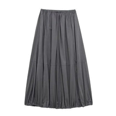 Solid Casual Mid Length Nylon Skirt