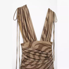 Deep V Printed Silk Mesh Dress