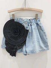 Elastic High Waist Patchwork Flower Loose Short Pants
