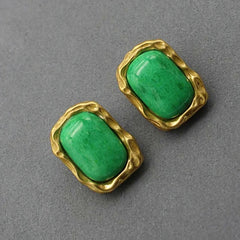 Medieval 925 Silver Needle Green Stone Earrings