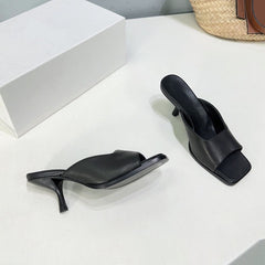 Square Toe Stiletto Leather Sandals
