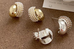 Metal Pearl Arc Earrings