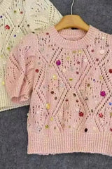 Sequins Hollow Out Knitted Shirt