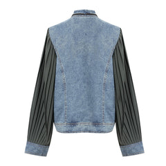 Spliced Pleated Sleeve Denim Shirt