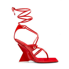 Square Toe Ankle Lace Strap High Heel Sandals