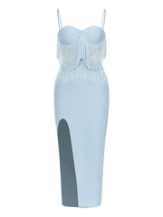 Hollow Waist Side Slit Fringe Bandage Dress