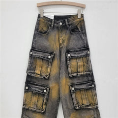 Multi Pocket Distressed Loose Pants