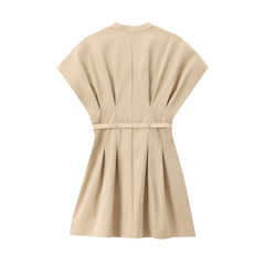 Solid Pleated Short Slim Dress
