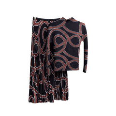 Vintage Geometric Printed Turtleneck Pleated Set