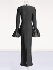 Trumpet Sleeves Ruffled Edge Hip Hugging Bandage Dress