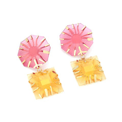 Metal Inlaid Polygonal Colored Sun Resin Earrings