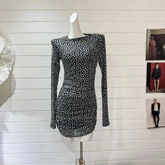 Polka Dot Sexy Long Sleeved Bodycon Mini Dress