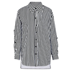 Striped Waist Strap Mid Length Shirt