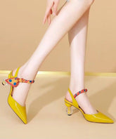 Chic Splicing High Heel Sandals Yellow Faux Leather Pointed Toe
