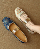 Chinese Style Blue Embroidered Splicing Flat Shoes For Women