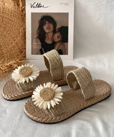Handmade Grass Woven Flower Beach Slippers Summer New