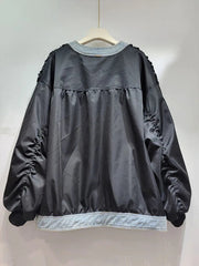 Pre Order: Black Pleated Sequined Denim Patchwork Heart Buckle Jacket