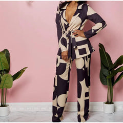 Printed Coat + Wide Leg Pants Loungewear Set
