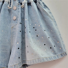 Hot Stamping 3D Butterfly Bow Wide Leg Denim Shorts