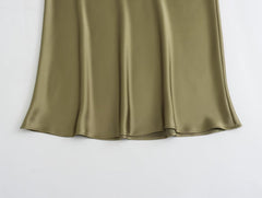 High Waisted Silk Satin Midi Skirt