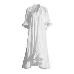 Deep V-Neck Patchwork Ruffles Spliced Lace Up Dress