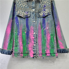 Denim Studded Half Painted Loose Jacket