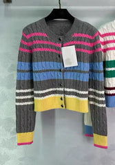 Vintage Striped Twisted Knit Cardigan