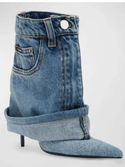 Denim Pointed Toe Fine High Heel Skirt Boots