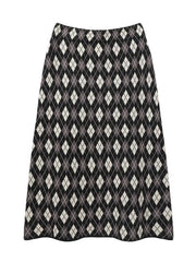 Vintage Rhombus Plaid Knitting Long Skirt