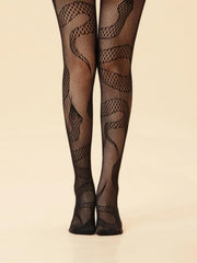 Casual Mesh Hollowed Out Snake Pattern High Waisted Stockings