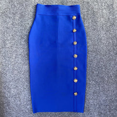 Solid Single Row Button Bandage Skirt
