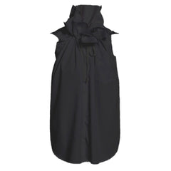 Stand Collar Retro Pinch Drawstring Loose Sleeveless Shirt