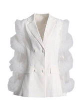 Solid Splicing Mesh Ruffle Double Breasted Suit Jacket