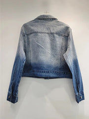 Washed Gradient Long Sleeve Full Diamond Denim Jacket