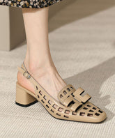 Classy Faux Leather Hollow Out Splicing Apricot Sandals