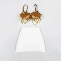 Pearl Chain Top + Mini Bandage Tassel Skirt