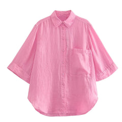 Solid Loose Short Sleeve Shirt + Wide Leg Shorts Set