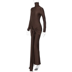 Turtleneck Low Waist Bandage Maxi Dress