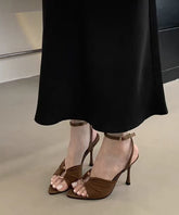Brown Sandals Stiletto Satin Chic Splicing Peep Toe