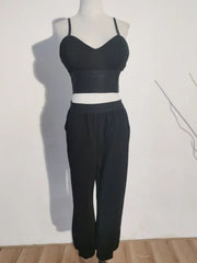 Pre Order: Black Crop Top High Waist Pants Set