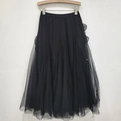 Mesh Handmade 3D Flower High Elastic Waist Skirt